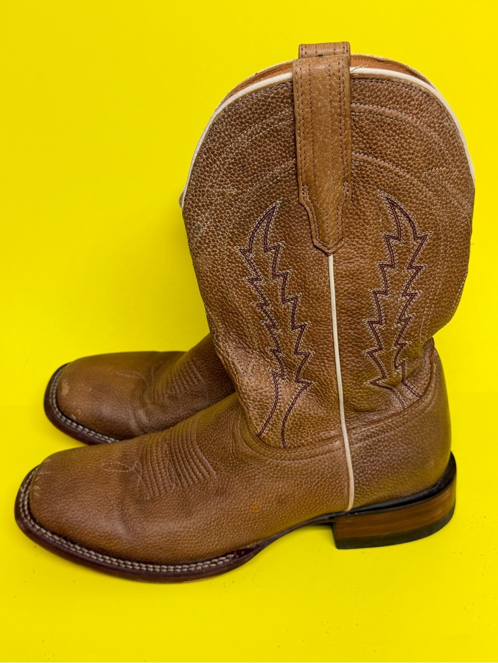 Tecovas The Doc Men's US Size 10.5D Buckskin Deerskin Square Toe Cowboy Boots